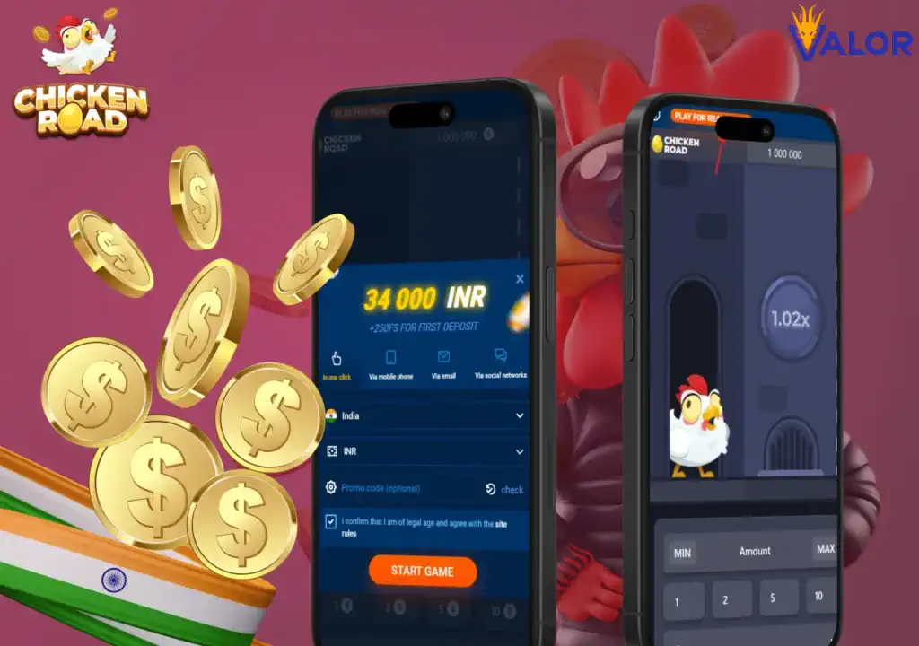 Playing Chicken Road demo mode on a smartphone via Valor Bet website