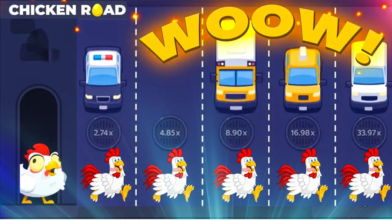 Screenshot of Chicken Road gameplay demo showing multiplier and cash-out option