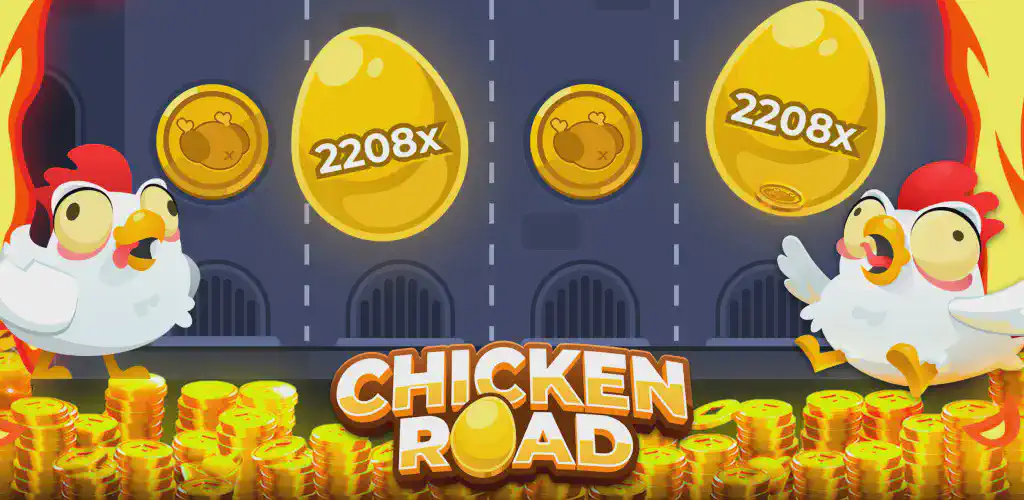 Chicken Road game promotional art featuring a chicken and game logo