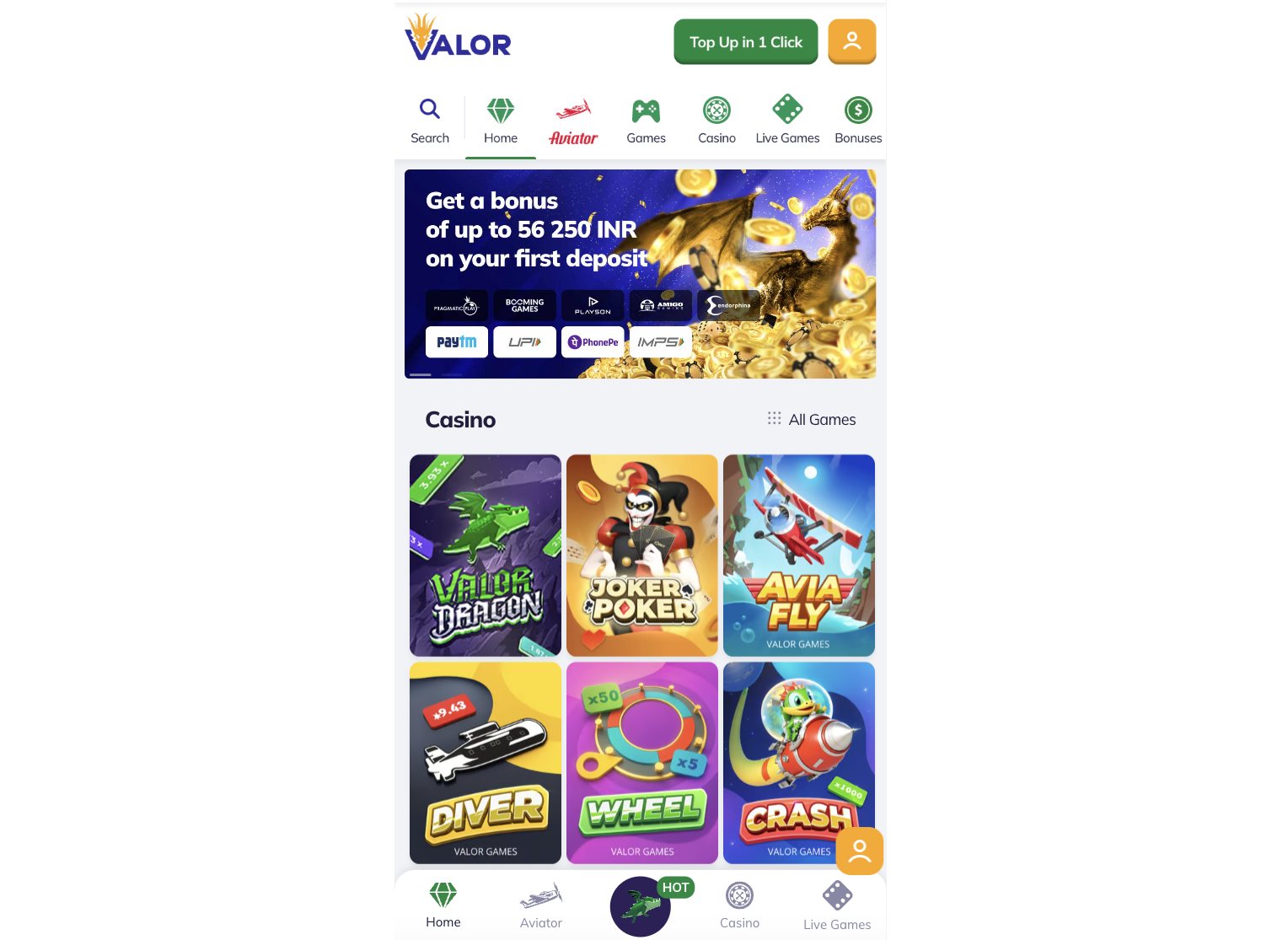 Valor app casino